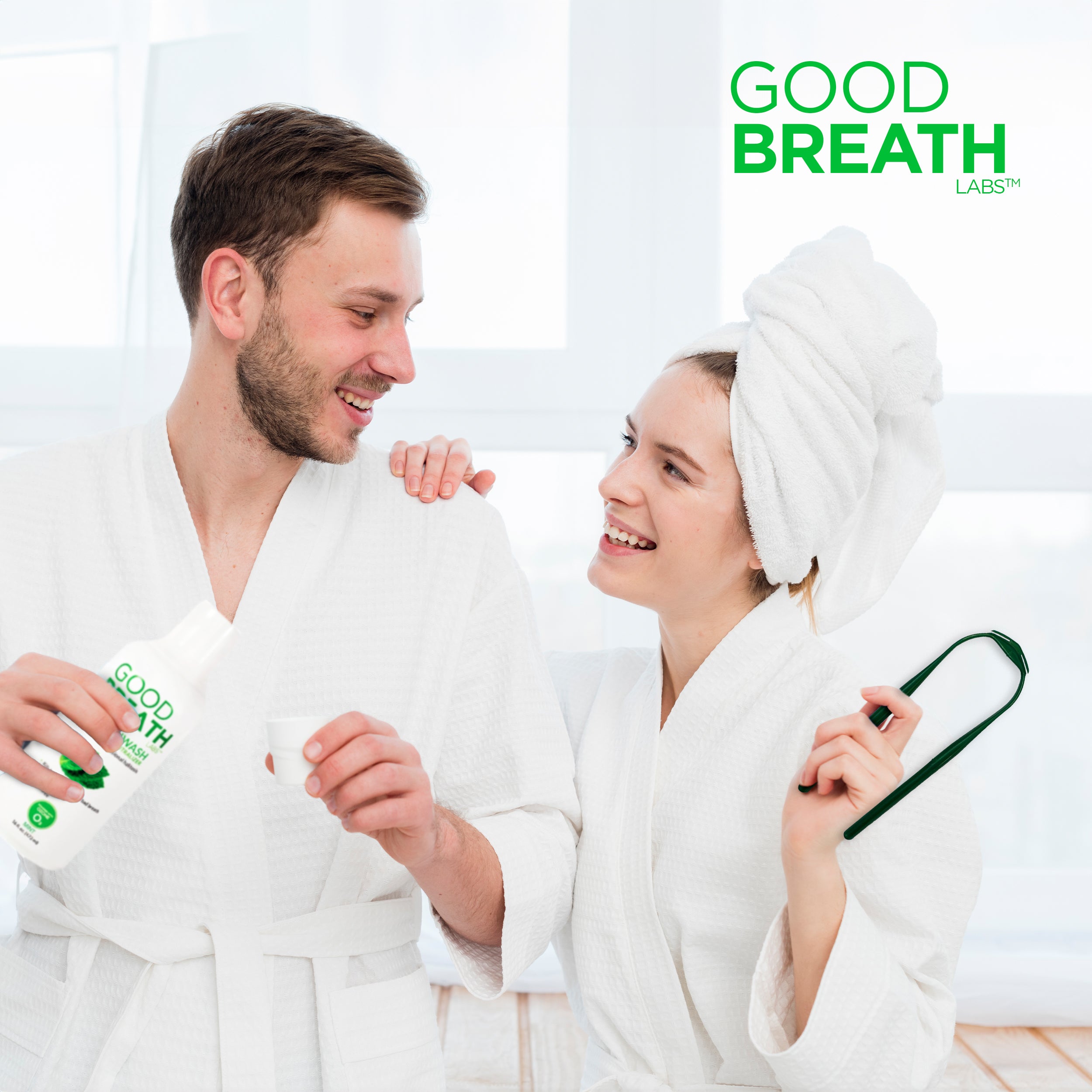 GBL Combo 1- Mouthwash Mint Mouth Rinse (16 Oz) + Tongue Scraper (4 Pack) for Chronic Halitosis