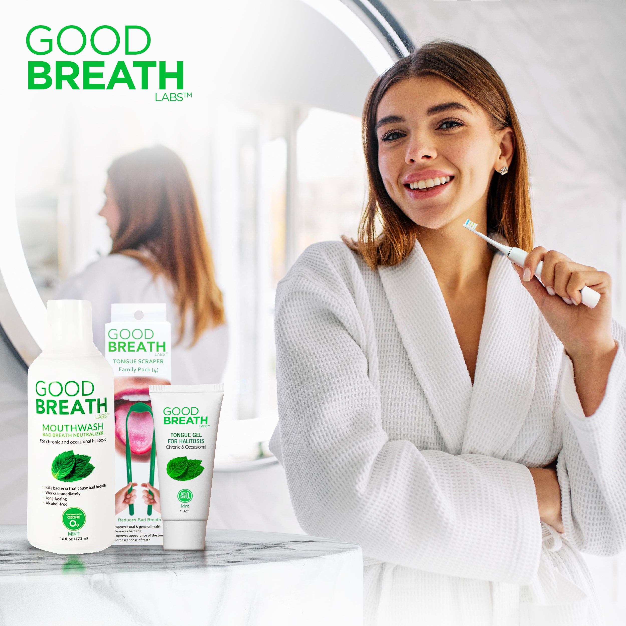 GBL Combo 2 - Mouthwash 16oz Mint, Tongue Scraper, Tongue Gel 2.5 oz.