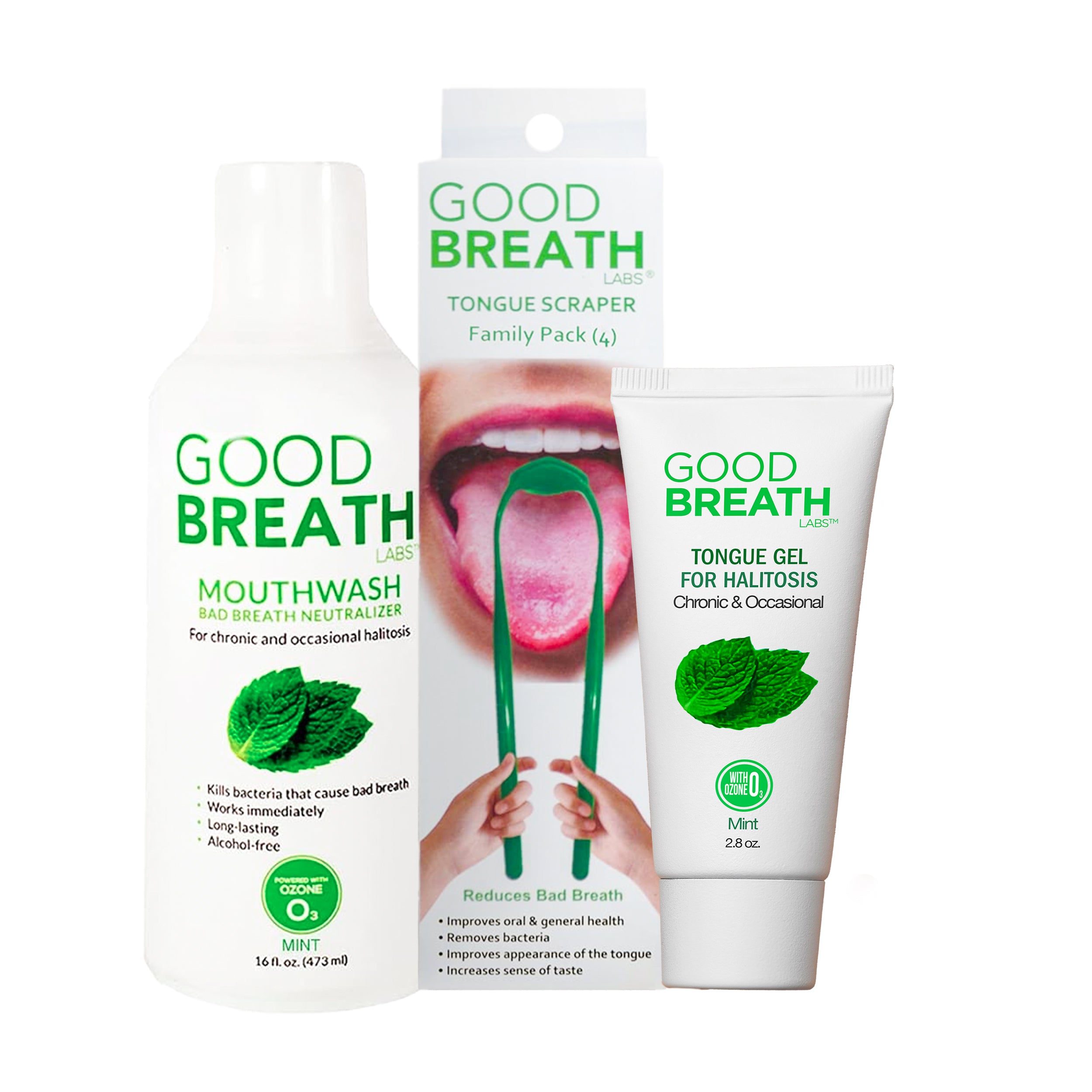 GBL Combo 2 - Mouthwash 16oz Mint, Tongue Scraper, Tongue Gel 2.5 oz.