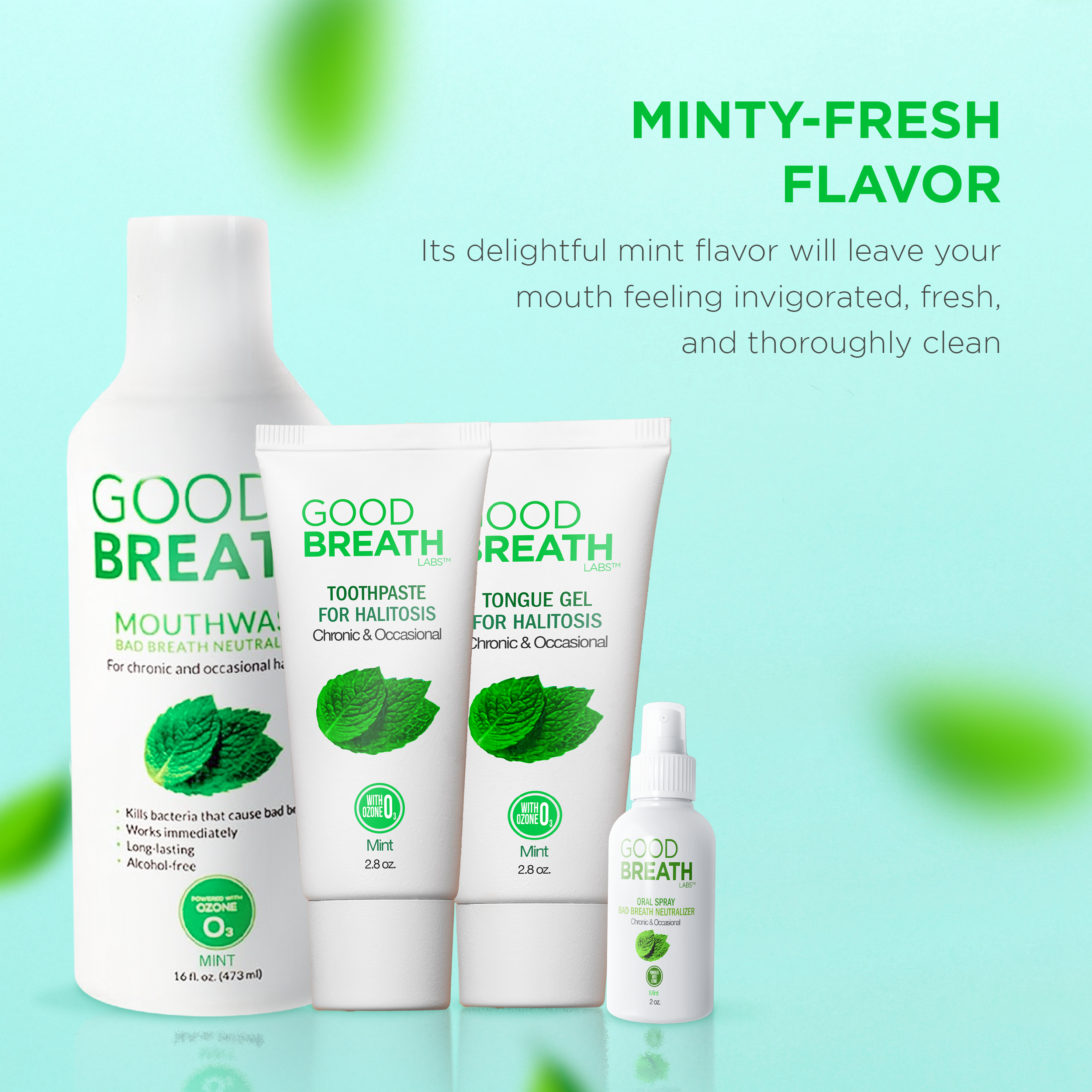 Good Breath Family Pack 6 - Mouthwash Mint Mouth Rinse (16 Oz)+Toothpaste(2,5 Oz)+Tongue Gel(2.5 Oz)+Oral Spray Mint (2 Oz)