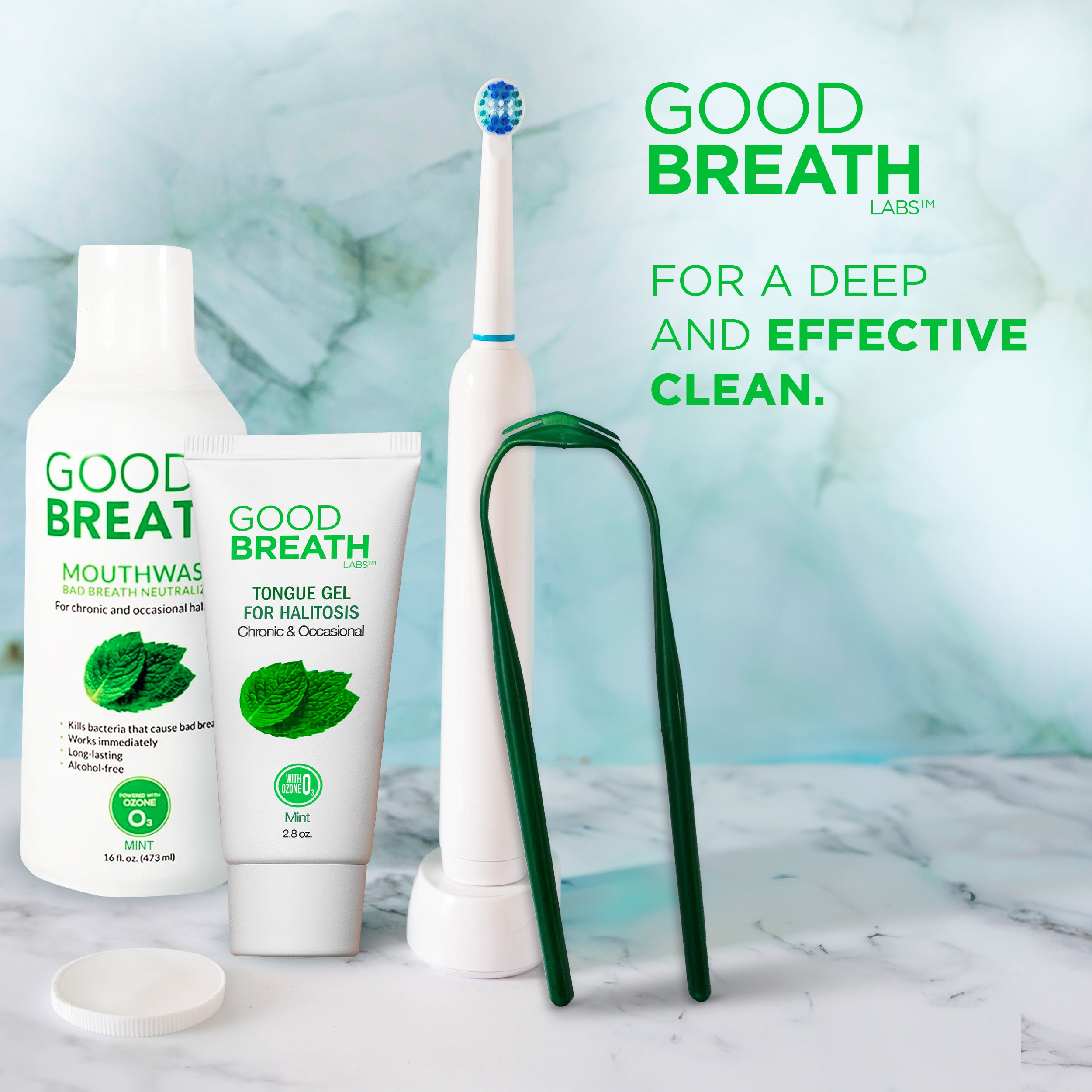 GBL Combo 2 - Mouthwash 16oz Mint, Tongue Scraper, Tongue Gel 2.5 oz.