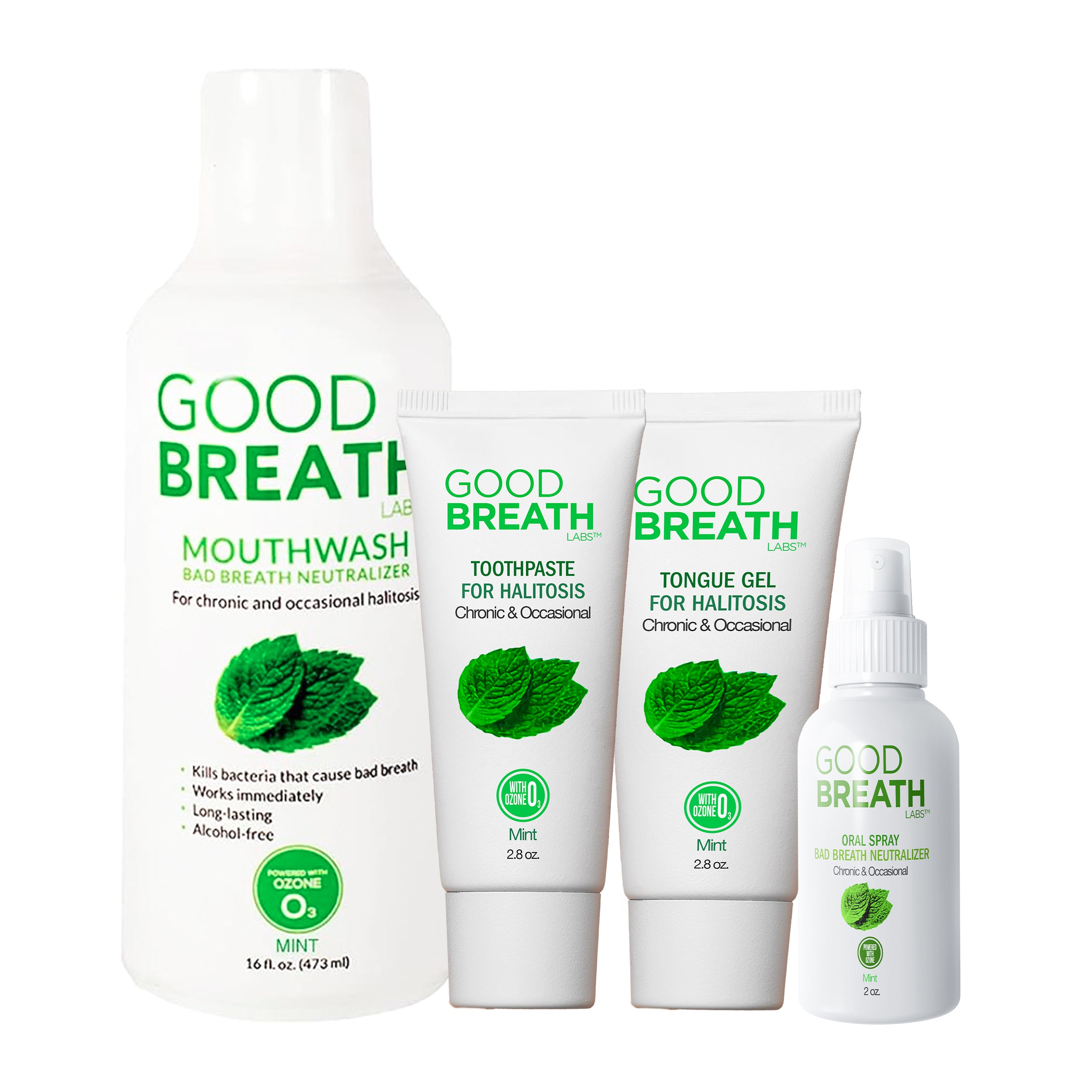 GBL Combo 6- Mouthwash Mint Mouth Rinse (16 Oz)+Toothpaste(2,5 Oz)+Tongue Gel(2.5 Oz)+Oral Spray Mint (2 Oz) + Mouth Rinse (2 Oz)
